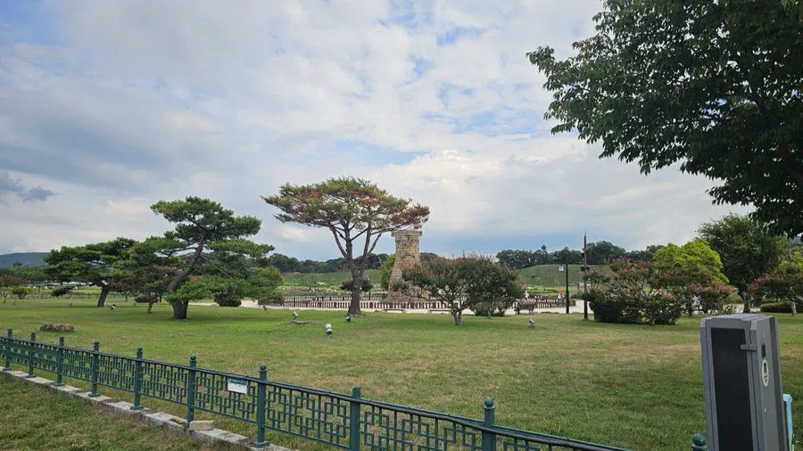 Cheomseongdae observatory seen across the park lawn