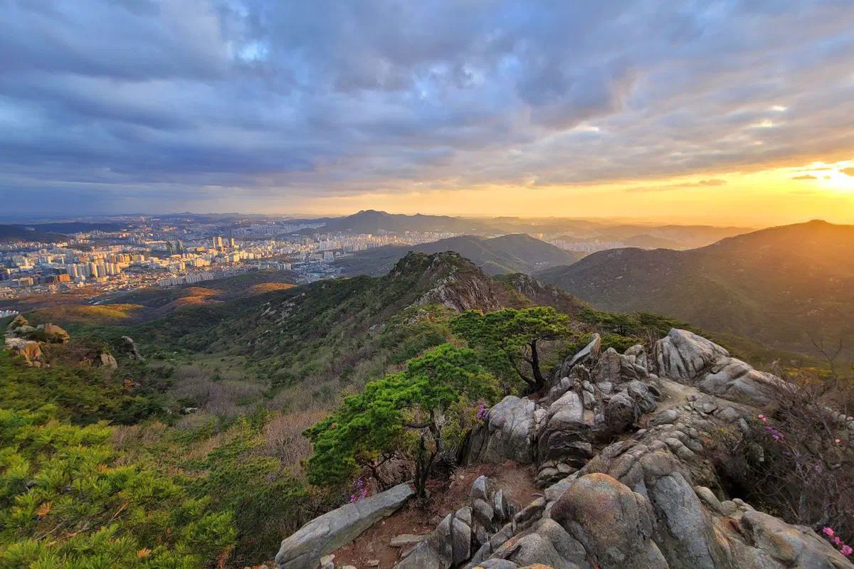 Sunset over Gwanaksan, seen from the Gwacheon side of the mountain.