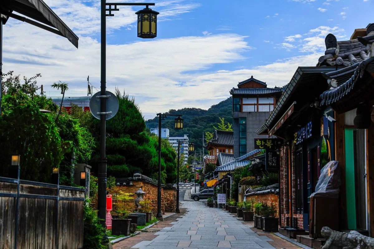 Tiled rooftops of Jeonju Hanok Village in Wansan-gu, the largest concentration of hanok in Korea