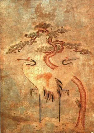 Minhwa folk painting of a crane, an anonymous Joseon-era work now in the public domain