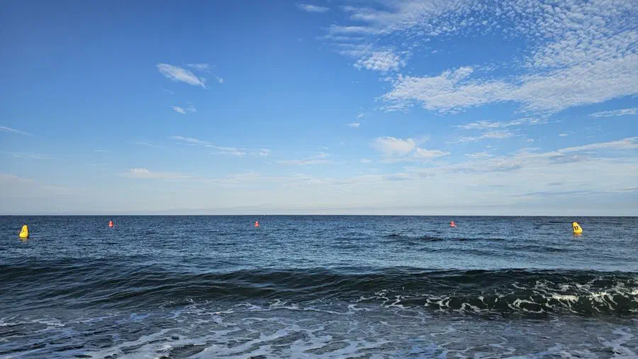 Blue sky and coastline at Waryong Beach, Gyeongju