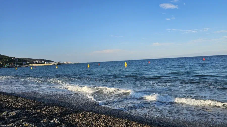 Waves along the coast at Waryong Beach, Gyeongju